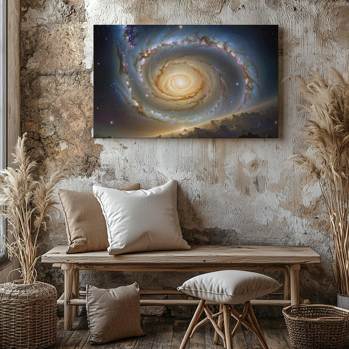 Golden Spiral Galaxy Canvas – Astrophotograph-Style Deep Space Wall Art - Gifitto
