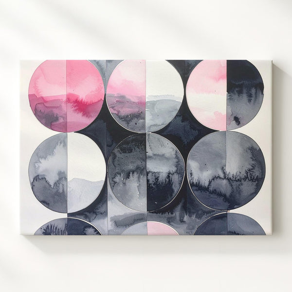 Geometric Watercolor Canvas – Soft Gradient Circles in Pink, Gray, & Black - Gifitto