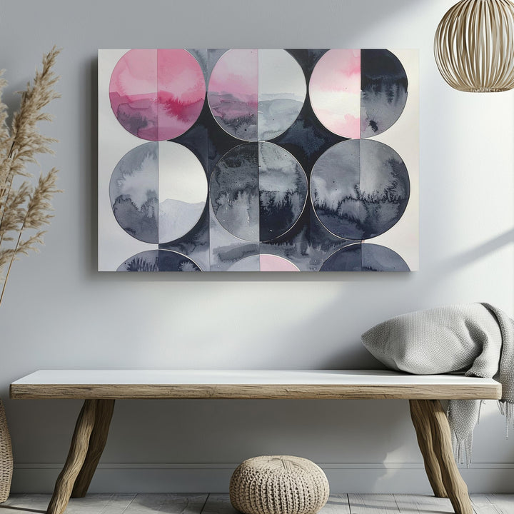 Geometric Watercolor Canvas – Soft Gradient Circles in Pink, Gray, & Black - Gifitto