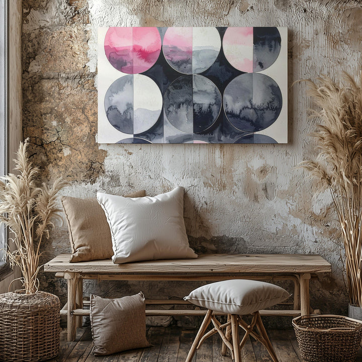 Geometric Watercolor Canvas – Soft Gradient Circles in Pink, Gray, & Black - Gifitto