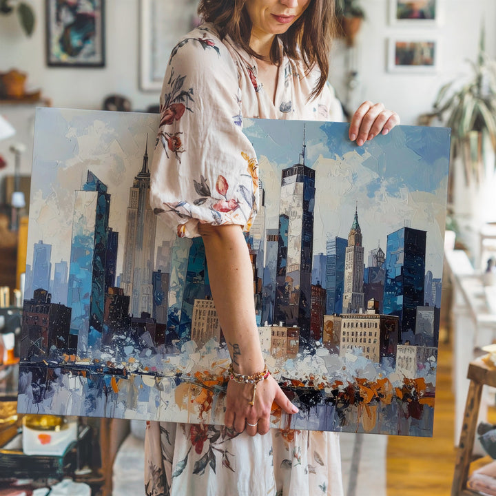 Urban Metropolis Canvas – Impressionistic Cityscape with Modern and Classic Architecture - Gifitto