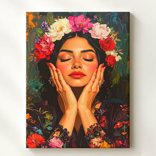Frida-Inspired Portrait Canvas – Feminine Power & Floral Crown Art - Gifitto