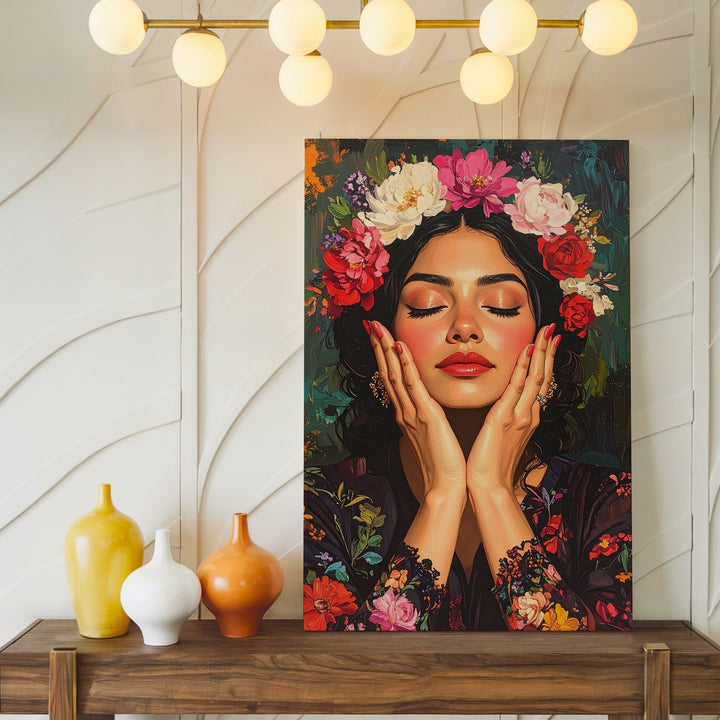 Frida-Inspired Portrait Canvas – Feminine Power & Floral Crown Art - Gifitto