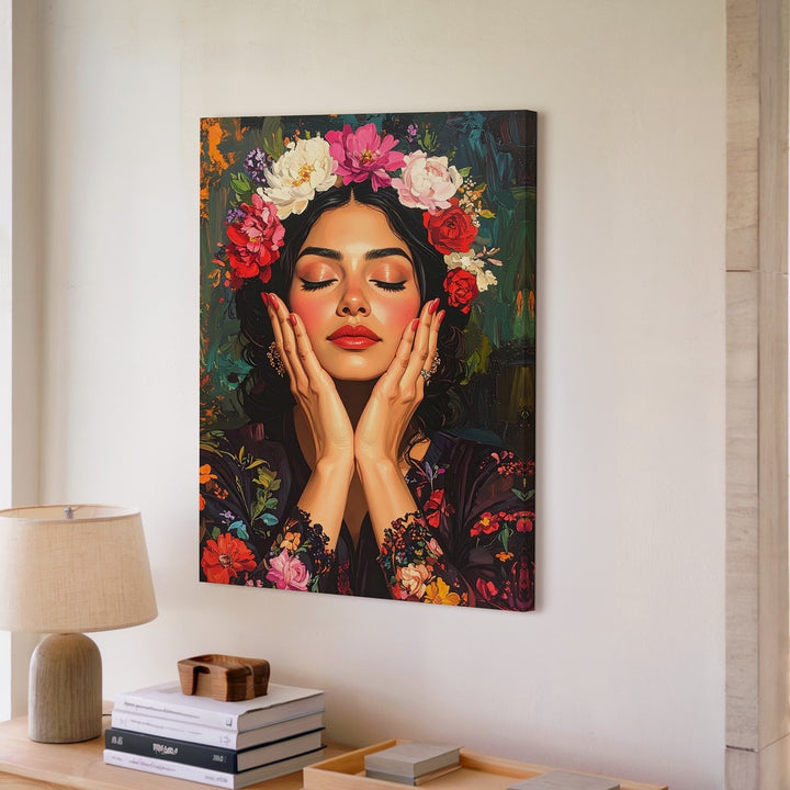 Frida-Inspired Portrait Canvas – Feminine Power & Floral Crown Art - Gifitto