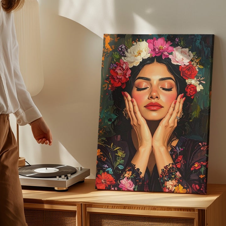 Frida-Inspired Portrait Canvas – Feminine Power & Floral Crown Art - Gifitto