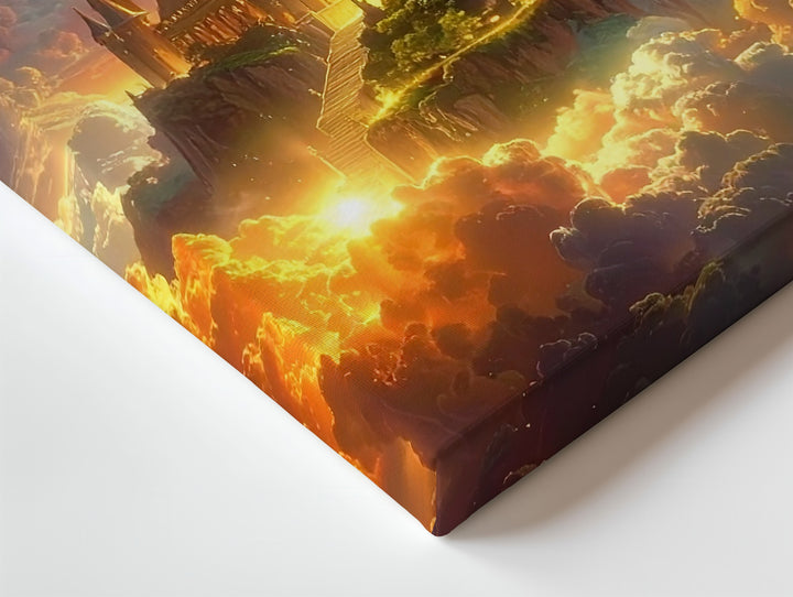 Celestial Castle Canvas – Surreal Fantasy Kingdom on Glowing Multicolor Clouds - Gifitto