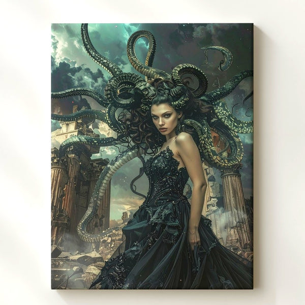 Medusa Queen Canvas – Fantasy Goddess Among Ancient Ruins Wall Art - Gifitto
