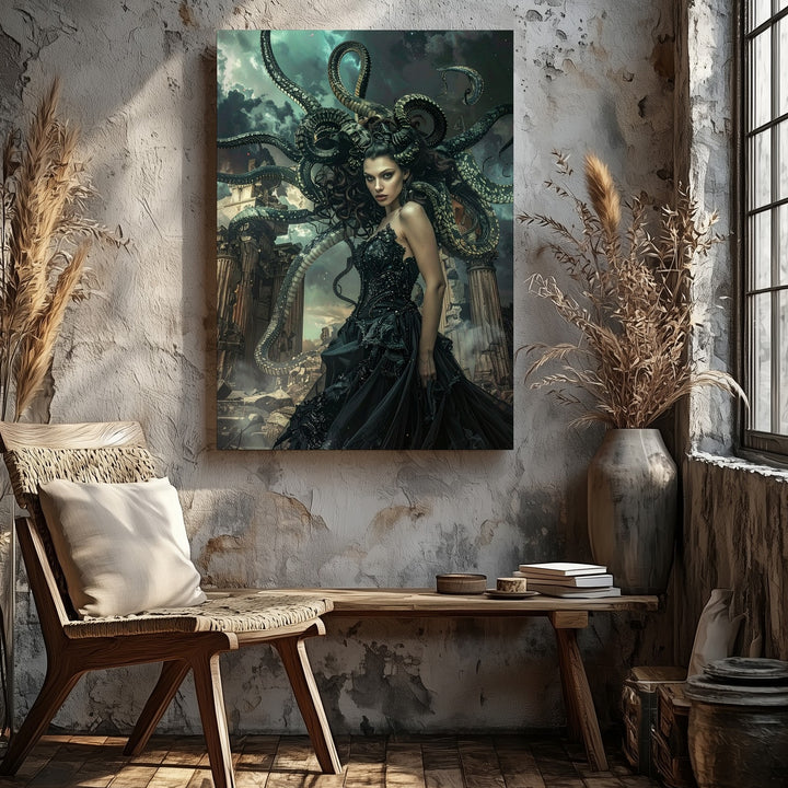 Medusa Queen Canvas – Fantasy Goddess Among Ancient Ruins Wall Art - Gifitto