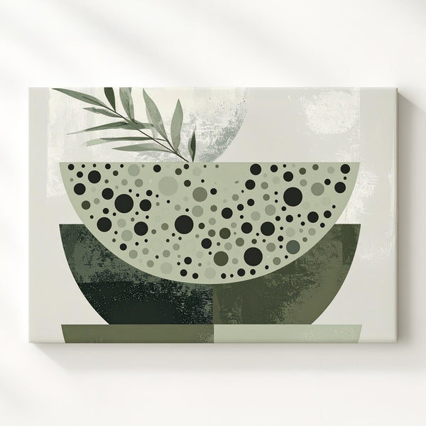 Modern Botanical Bowl Canvas – Abstract Shapes with Olive & Sage Tones - Gifitto