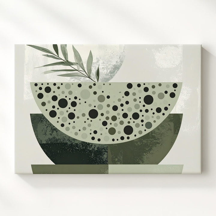 Modern Botanical Bowl Canvas – Abstract Shapes with Olive & Sage Tones - Gifitto