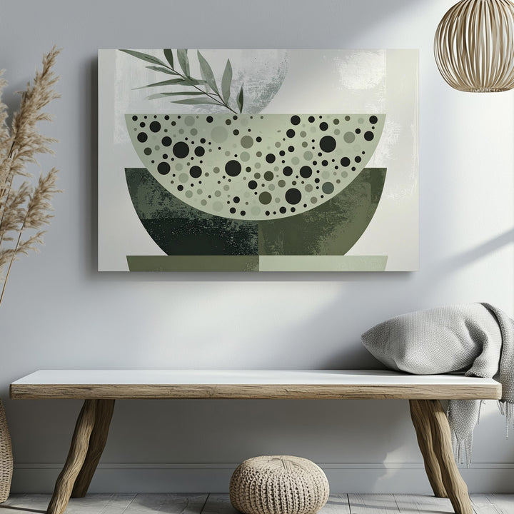 Modern Botanical Bowl Canvas – Abstract Shapes with Olive & Sage Tones - Gifitto
