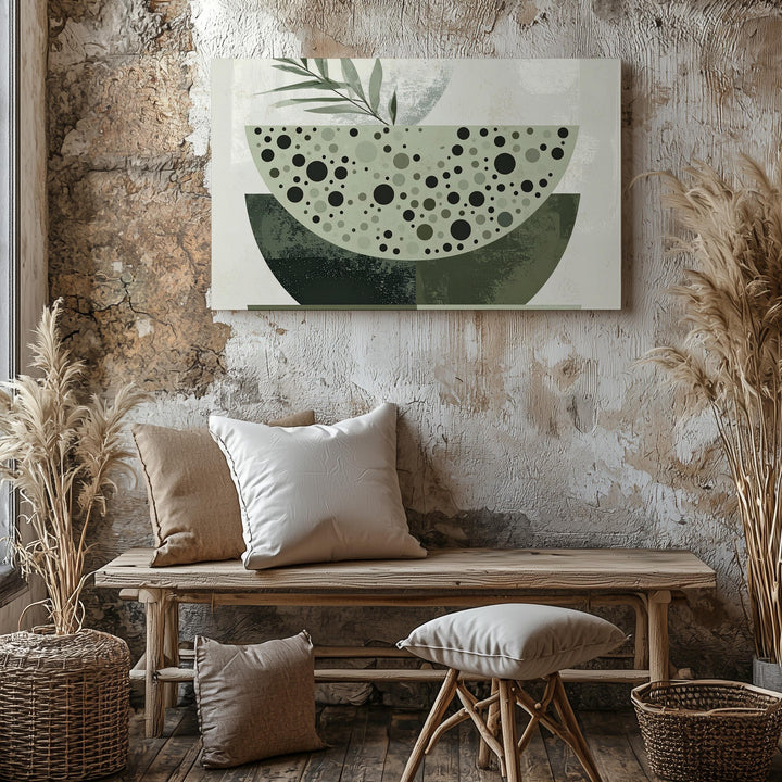 Modern Botanical Bowl Canvas – Abstract Shapes with Olive & Sage Tones - Gifitto