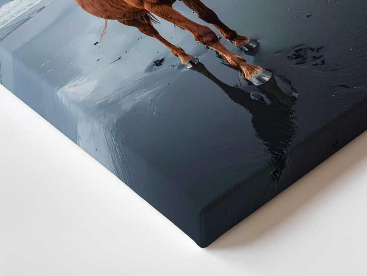 Lone Journey Canvas – Chestnut Horse on Black Sand Beach - Gifitto