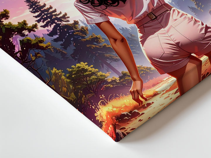 Mystical UFO Encounter Canvas – Woman in Forest & Glowing Light Art - Gifitto