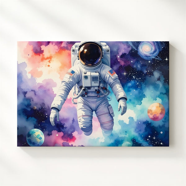 Watercolor Astronaut Canvas – Dreamy Cosmic Scene with Nebula Colors & Spiral Galaxy - Gifitto