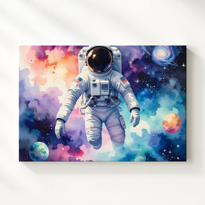 Watercolor Astronaut Canvas – Dreamy Cosmic Scene with Nebula Colors & Spiral Galaxy - Gifitto