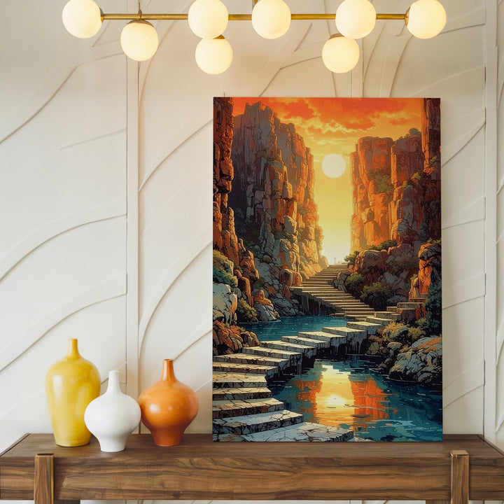 Mystical Stone Staircase Canvas – Surreal Golden Canyon Landscape - Gifitto