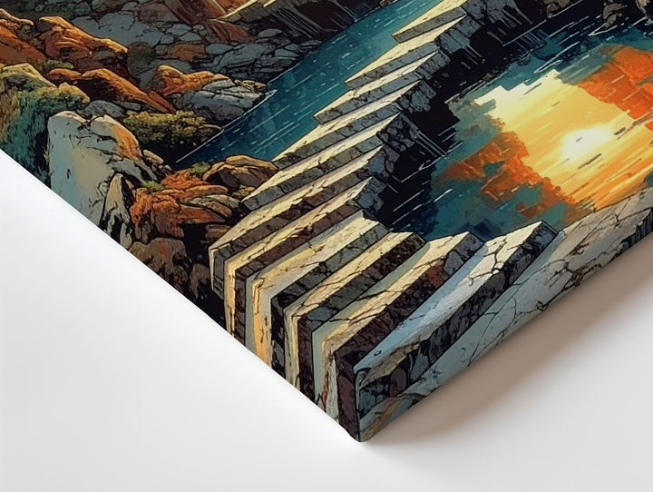 Mystical Stone Staircase Canvas – Surreal Golden Canyon Landscape - Gifitto