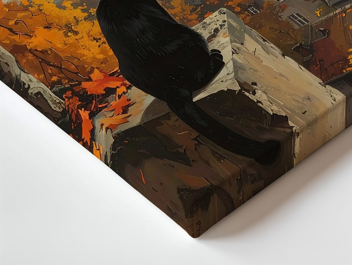 Autumn View Cat Canvas – Dreamy Village Sunset Wall Art - Gifitto