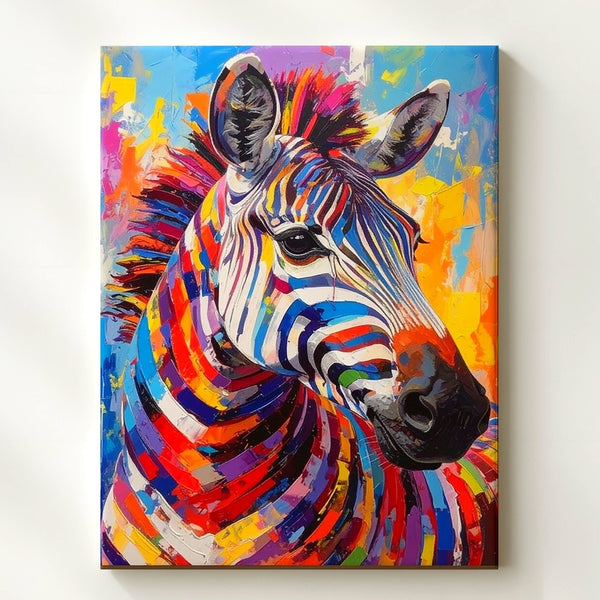 Rainbow Zebra Canvas – Bold Pop Art Animal in Vivid Color - Gifitto