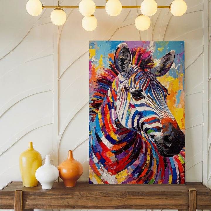 Rainbow Zebra Canvas – Bold Pop Art Animal in Vivid Color - Gifitto