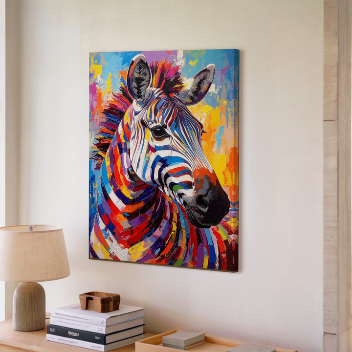 Rainbow Zebra Canvas – Bold Pop Art Animal in Vivid Color - Gifitto