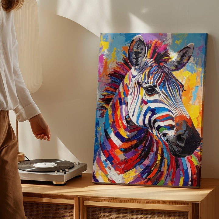 Rainbow Zebra Canvas – Bold Pop Art Animal in Vivid Color - Gifitto