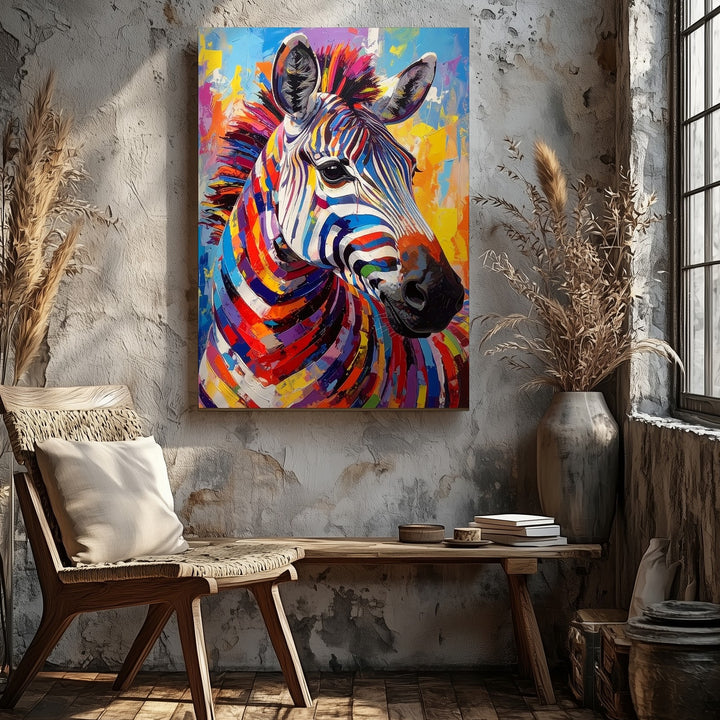 Rainbow Zebra Canvas – Bold Pop Art Animal in Vivid Color - Gifitto