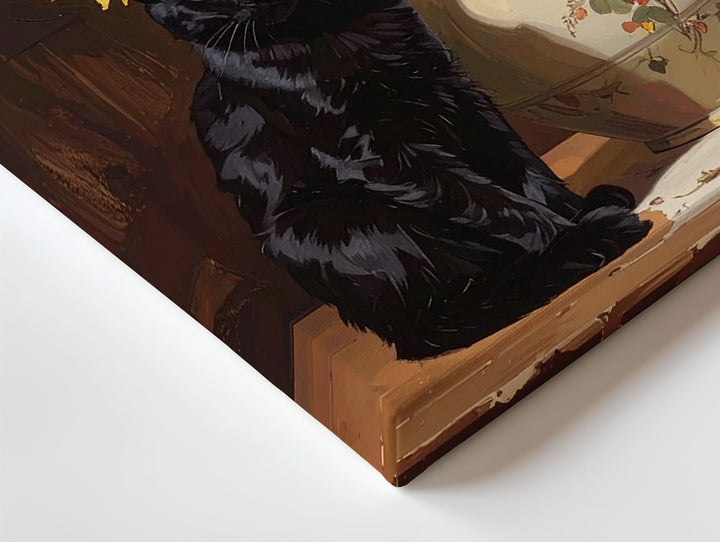 Black Cat & Sunflowers Canvas – Classical Still Life Feline Wall Art - Gifitto