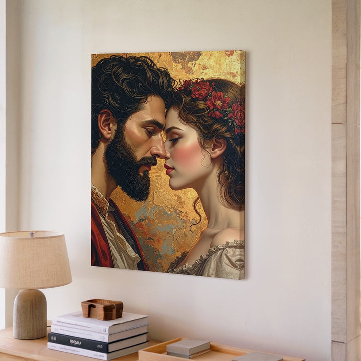 Timeless Embrace Canvas – Romantic Couple in Classical Fresco Style - Gifitto