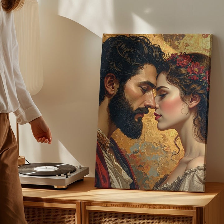 Timeless Embrace Canvas – Romantic Couple in Classical Fresco Style - Gifitto