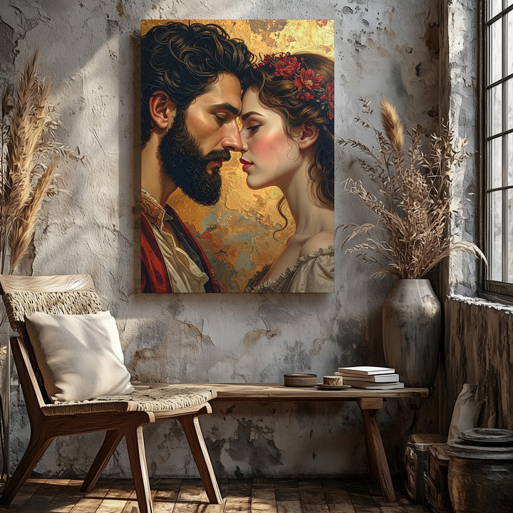 Timeless Embrace Canvas – Romantic Couple in Classical Fresco Style - Gifitto