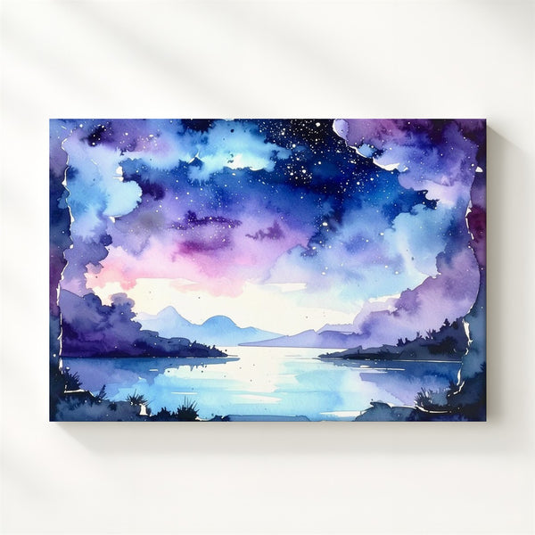 Watercolor Galaxy Frame Canvas – Ethereal Cosmic Border with Nebula Colors - Gifitto