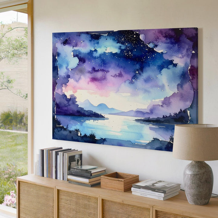 Watercolor Galaxy Frame Canvas – Ethereal Cosmic Border with Nebula Colors - Gifitto