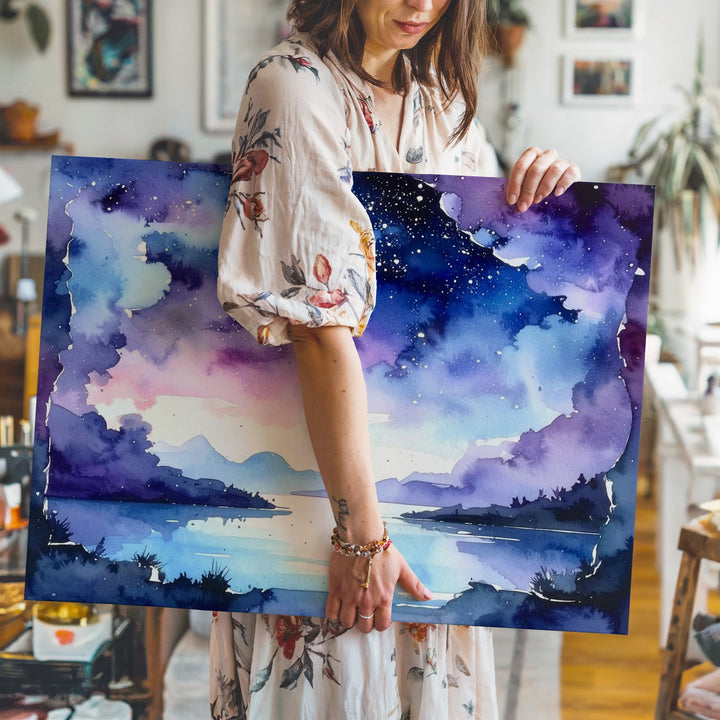 Watercolor Galaxy Frame Canvas – Ethereal Cosmic Border with Nebula Colors - Gifitto