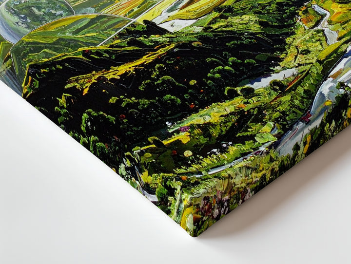 Otherworldly Landscape Canvas – Cosmic Light Beams & Lush Greenery Art - Gifitto