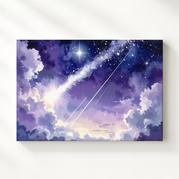Wishing Comet Canvas – Radiant Streak Across a Violet Starry Sky - Gifitto