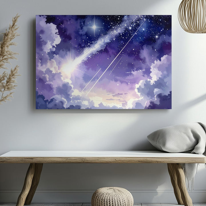 Wishing Comet Canvas – Radiant Streak Across a Violet Starry Sky - Gifitto