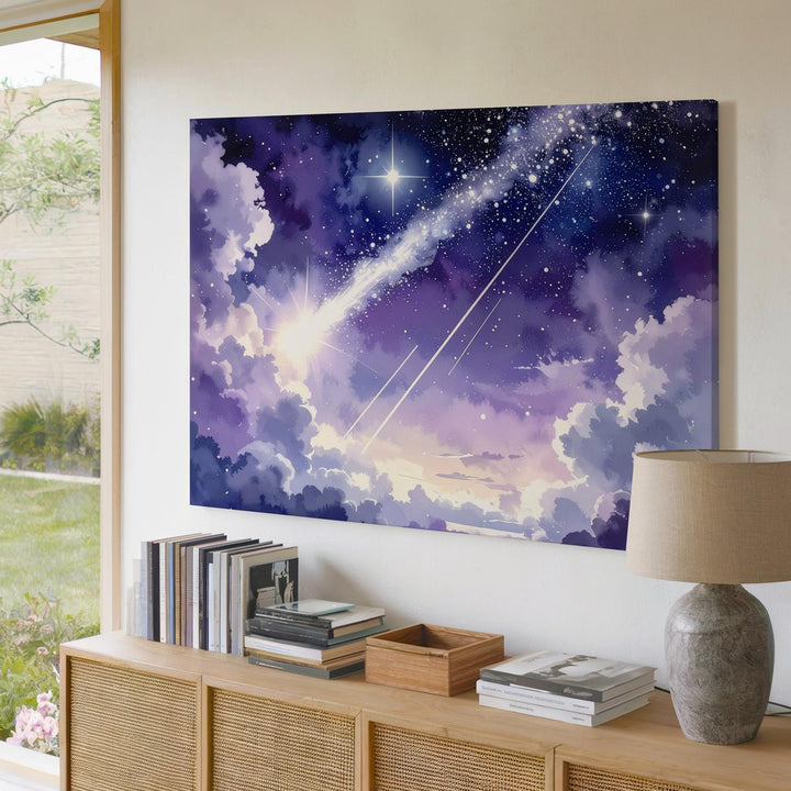 Wishing Comet Canvas – Radiant Streak Across a Violet Starry Sky - Gifitto