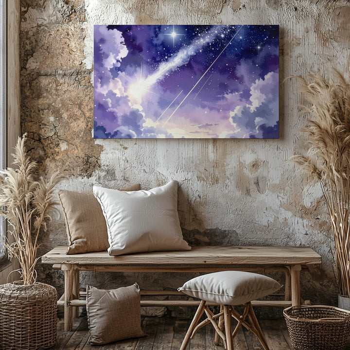 Wishing Comet Canvas – Radiant Streak Across a Violet Starry Sky - Gifitto