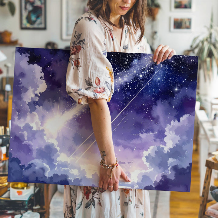 Wishing Comet Canvas – Radiant Streak Across a Violet Starry Sky - Gifitto