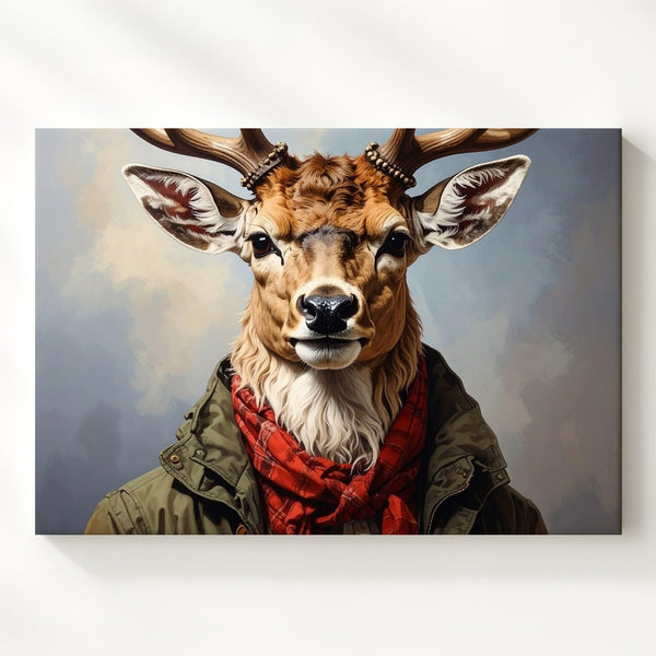 Noble Deer Portrait Canvas – Anthropomorphic Animal in Vintage Attire Wall Art - Gifitto