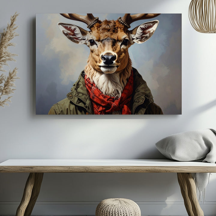 Noble Deer Portrait Canvas – Anthropomorphic Animal in Vintage Attire Wall Art - Gifitto