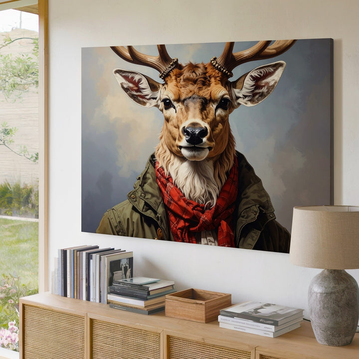Noble Deer Portrait Canvas – Anthropomorphic Animal in Vintage Attire Wall Art - Gifitto
