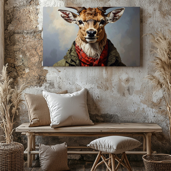 Noble Deer Portrait Canvas – Anthropomorphic Animal in Vintage Attire Wall Art - Gifitto