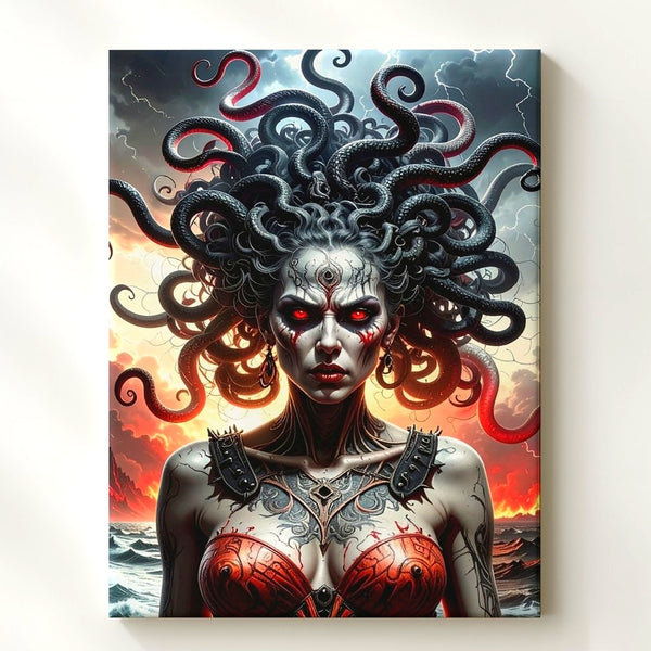 Fury Medusa Canvas – Dark Fantasy Warrior Goddess Wall Art - Gifitto