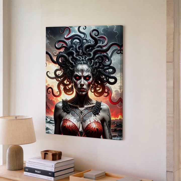 Fury Medusa Canvas – Dark Fantasy Warrior Goddess Wall Art - Gifitto