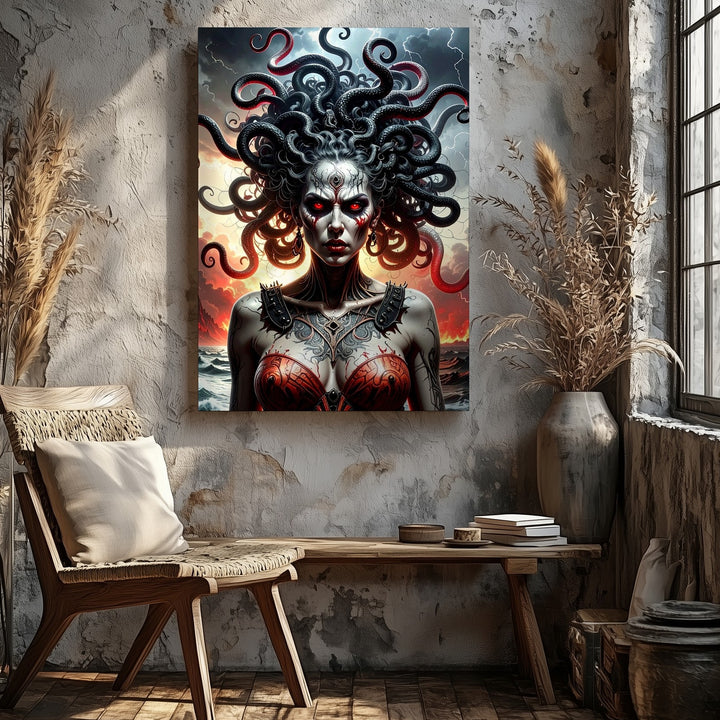 Fury Medusa Canvas – Dark Fantasy Warrior Goddess Wall Art - Gifitto