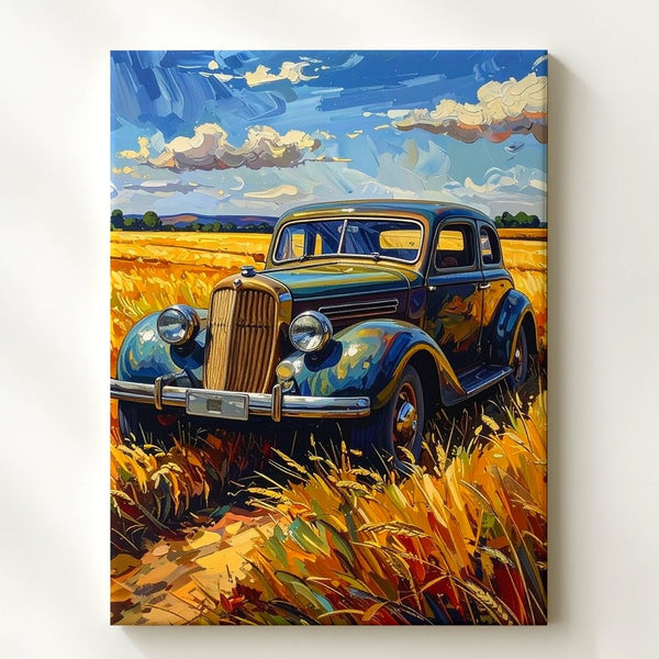 Wheatfield Mercedes Canvas – Van Gogh-Inspired Vintage Car Art - Gifitto