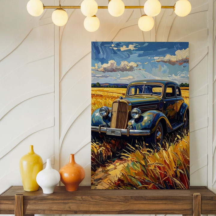 Wheatfield Mercedes Canvas – Van Gogh-Inspired Vintage Car Art - Gifitto